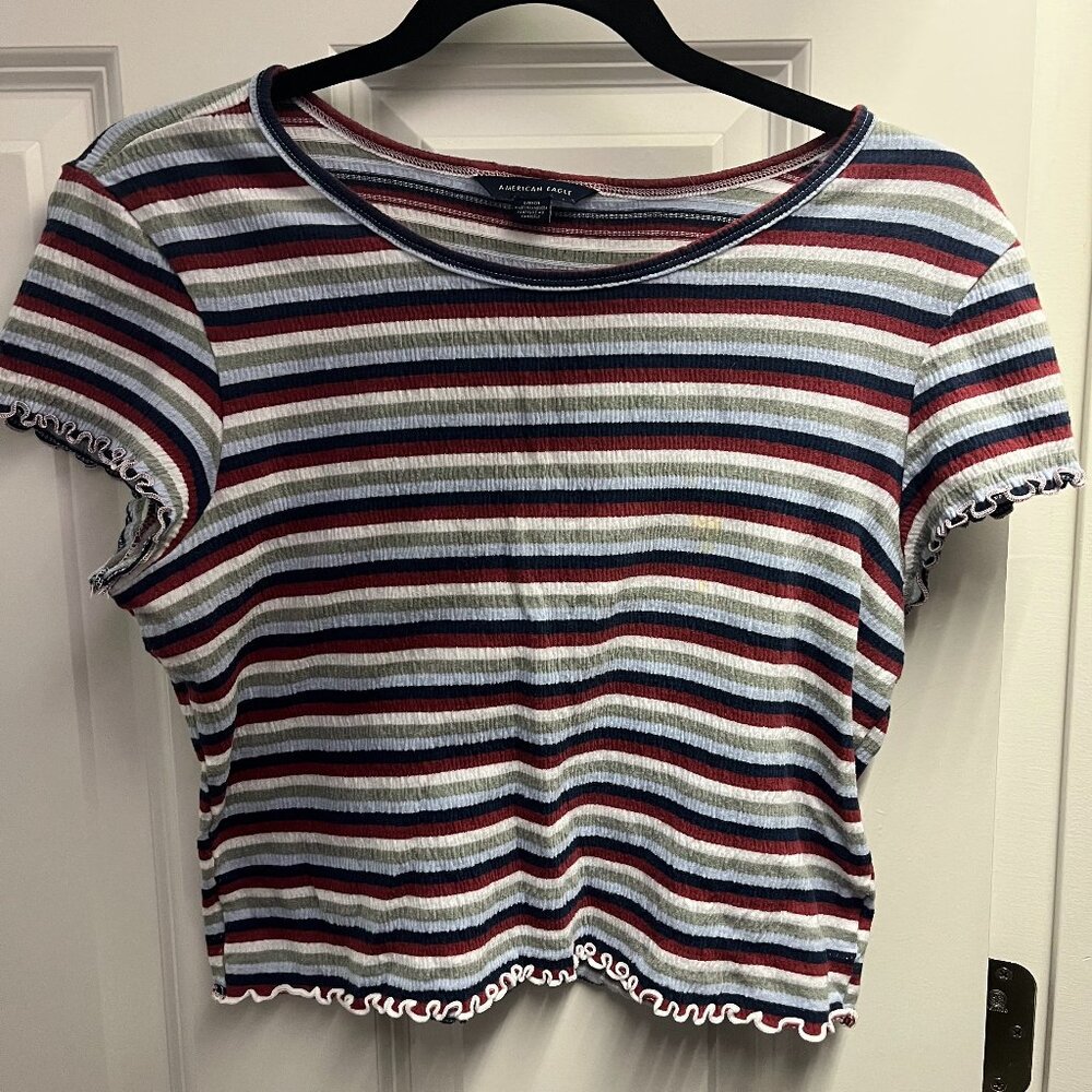 Striped Fitted Lettuce-Edge American Eagle Top